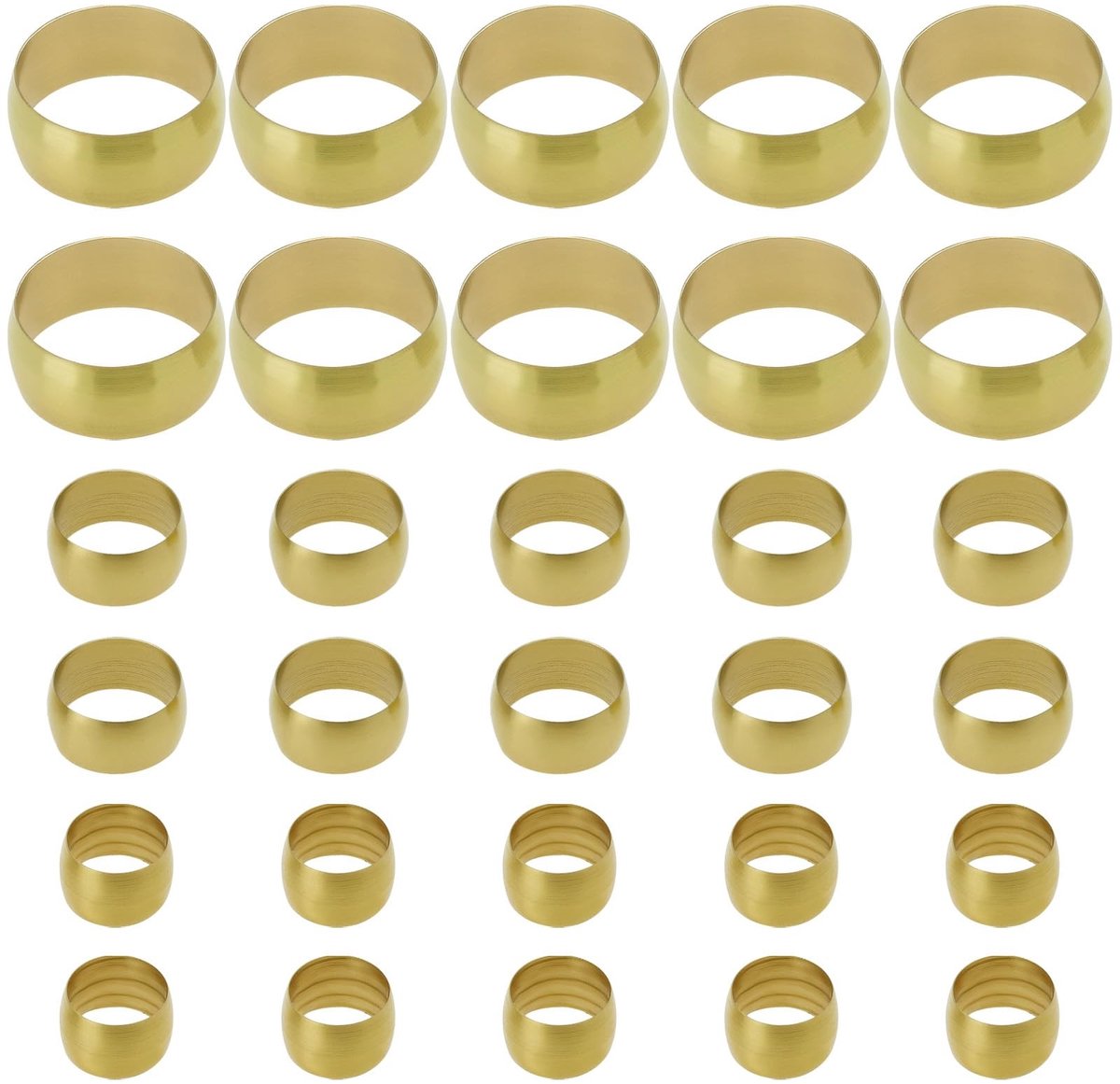 Dailygoods- Compressiefittingen 30 Stuks - Messing Ferrule Fittingen - Olijven/Mouwen - 8mm/10mm/16mm ID - Corrosiebestendig - Geschikt voor Leidingdiameters