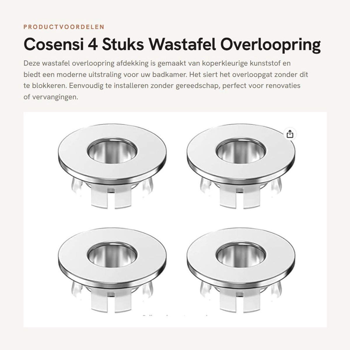 Dailygoods - 4 Stuks Wastafel Overloopring Afdekking voor Badkamer