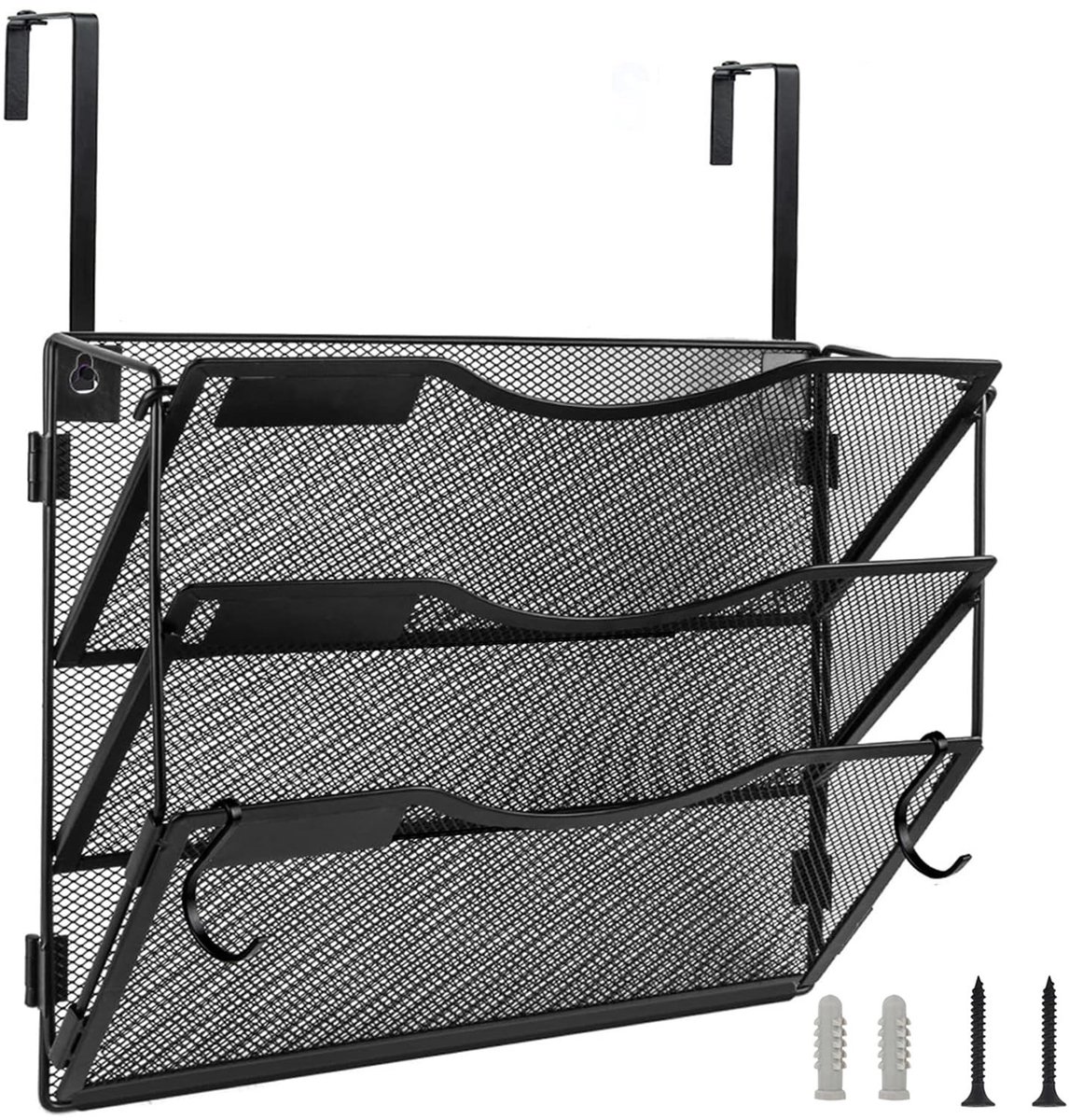 Dailygoods- Bestandsorganizer Grote Capaciteit - Wandbestandsorganizer - Opvouwbare Mesh-Houder - Hangende Documentenhouder - Labelpaneel - 2 Haken - Wandorganizer