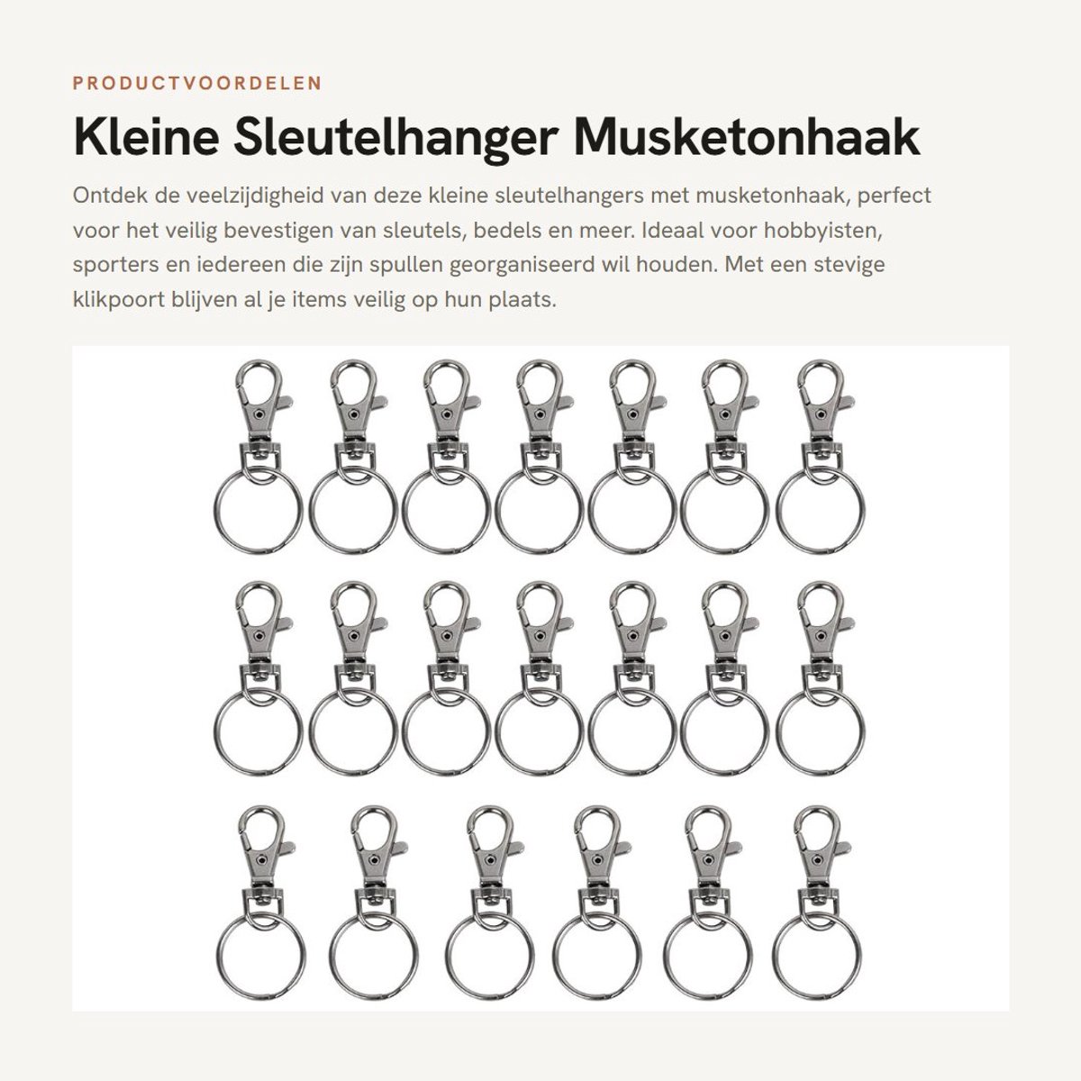 Dailygoods- Musketonhaak Set van 20 - Sleutelhanger - Multifunctioneel - Bevestigen van Sleutels - Antislip Klikpoort - Ideaal voor Hobby's