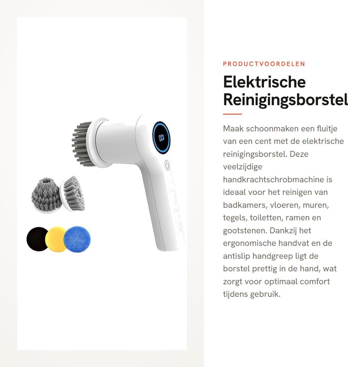 Dailygoods - Elektrische Reinigingsborstel - Handkrachtschrobmachine - Wit - Vervangbare Opzetborstels - Geschikt voor Bad, Vloer, Muur, Tegel, Toilet...