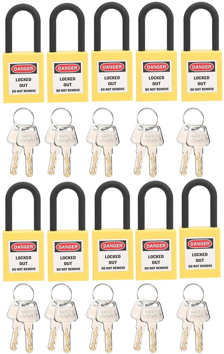 Dailygoods - Hangslot Set - Industrieel - Veiligheid - Geel - Technisch - Stofdicht - Geschikt voor Lockout - 10 Sets