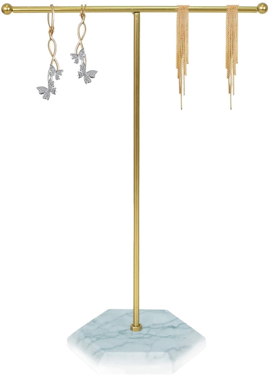 Dailygoods- Sieradenhouder T-vormig - Sieradenstandaard - Kettinghouder - Metalen - Goud - 18,5 x 26 cm