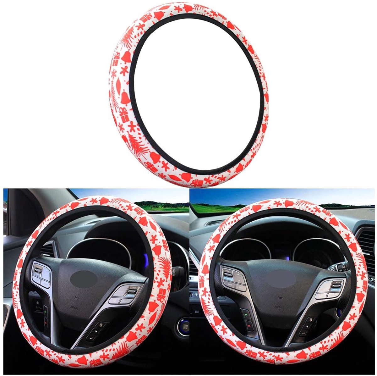 Dailygoods- Autostuurhoes Kerstmis - Universele Stuurhoes - Wasbare Stof - 38 cm - Duurzaam - Milieuvriendelijk - Levendige Kleuren - Stuurwielhoes