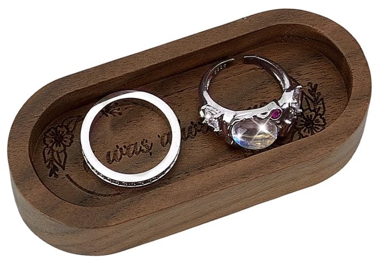 Dailygoods- Ringhouder Walnoothout - Sieradenschaal - Ringhouder Sieraden - Presentatie - Verjaardagen - Compact formaat - Onderhoudsvriendelijk