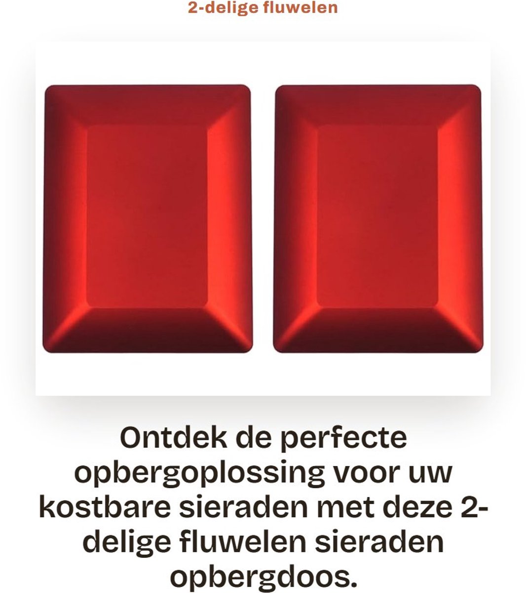 Dailygoods - 2-delige fluwelen sieraden opbergdoos - Elegant en luxe - Rood - Voor ringen en hangers - Verlichte presentatie - Veilig en stijlvol