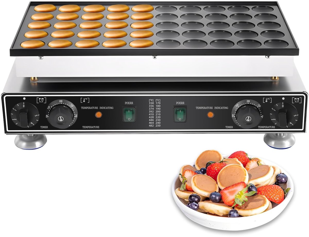 Dailygoods- Poffertjesmaker 50 gaten - Commerciële elektrische pannenkoekenbakker - Roestvrij staal - Temperatuurregeling 50-300 °C - Antiaanbaklaag - 1,7 kW vermogen - Wafelijzer