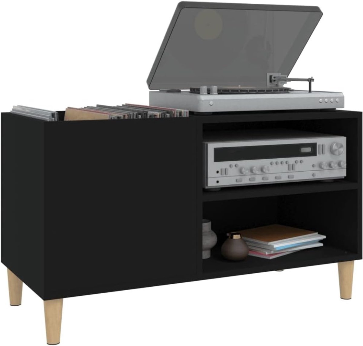 QIN® Platenspeler Kast - Platenspeler Meubel - Ip Kast - Zwart - 48cm x 38cm x 48cm