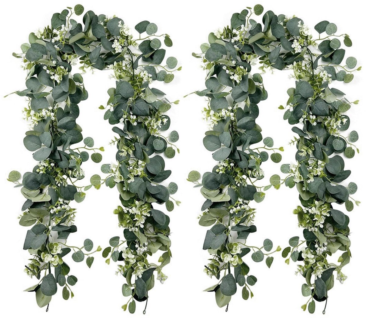 Dailygoods- Eucalyptus Slinger 180 cm - Kunstplantenslinger - Groene Bladeren/Witte Bloemen - Decoratie voor Bruiloft - Onderhoudsarm - Flexibel en Aanpasbaar - Kunstplant