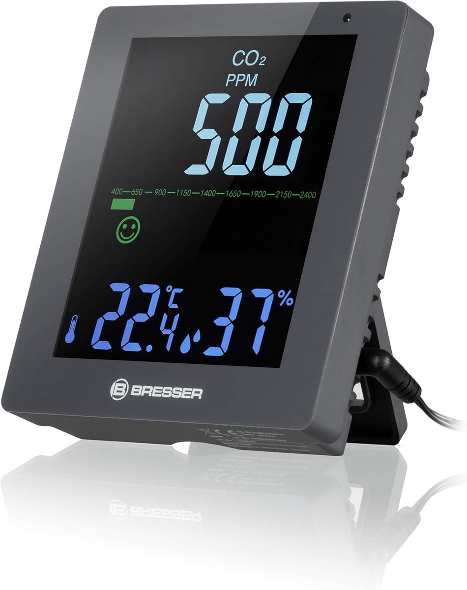 Luchtkwaliteit Monitor - CO2 Meter - Binnenklimaat Meten - Ventilatie Advies - 110 x 33 x 123 mm - Grijs