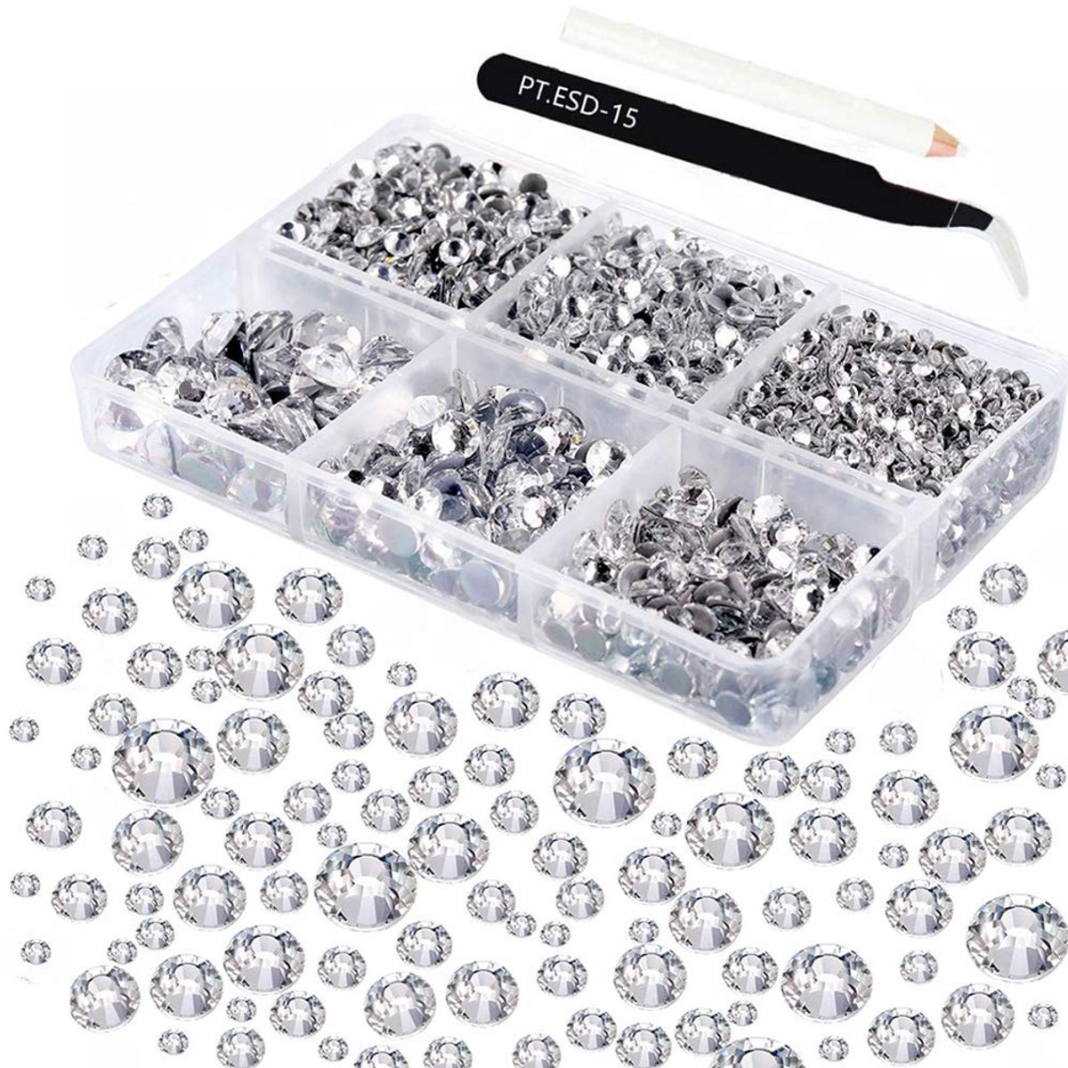 Dailygoods- Strass Steentjes 4025 Stuks - Platte Achterkant - Ronde Glazen Edelstenen - Nagel Decoratie - Compleet Gereedschap - Helder Kristal - Nail Art