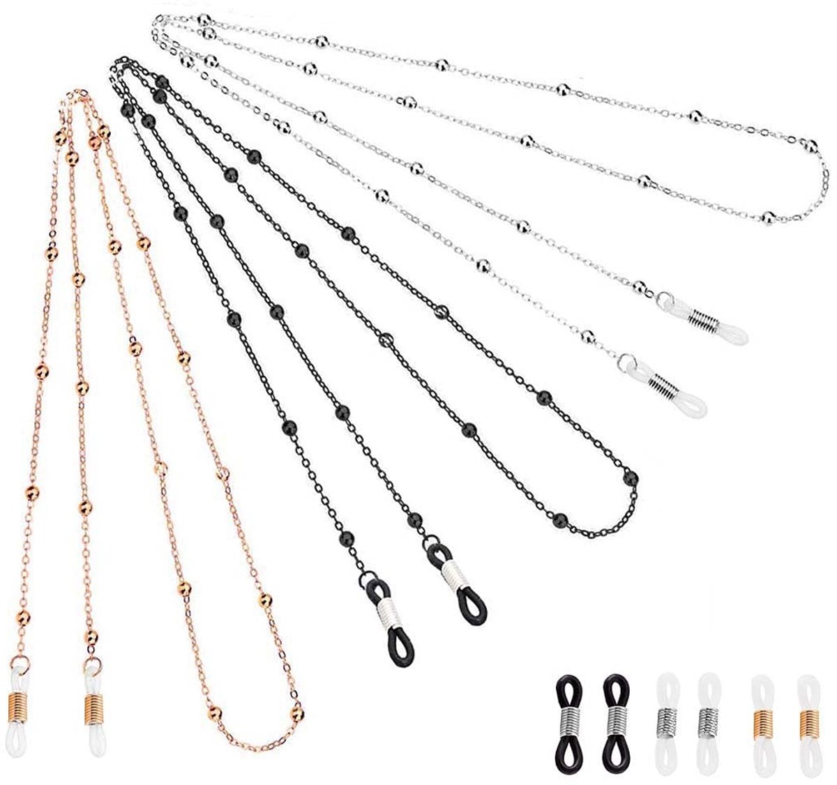 Dailygoods- Zonnebrilband 3 Stuks - Brillenkoord - Brillenketting Dames - Antislip Kralen - Legering/Rubber - Geschikt voor Mannen/Vrouwen