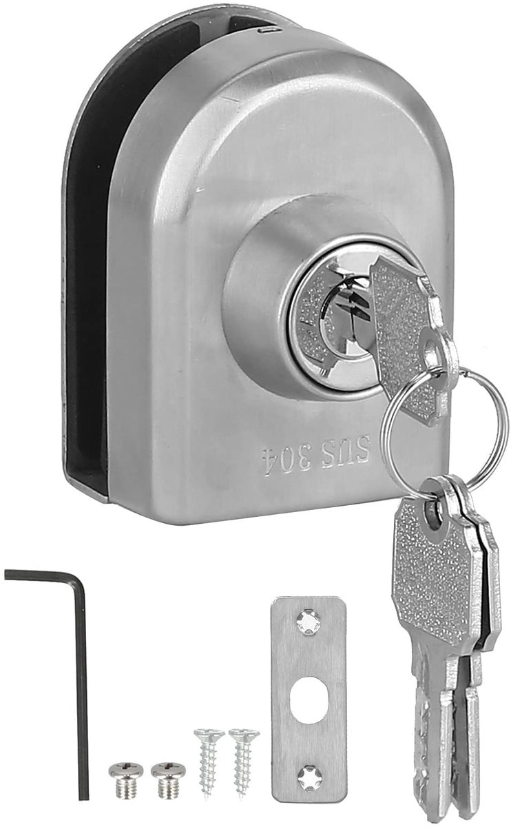 Dailygoods- Deurslot Duw Schuifpoortslot - Enkelzijdig Slot - Roestvrij Staal - Geschikt voor Glazen Deur - 10-12 mm Deurdikte - Inclusief Sleutels en Schroeven