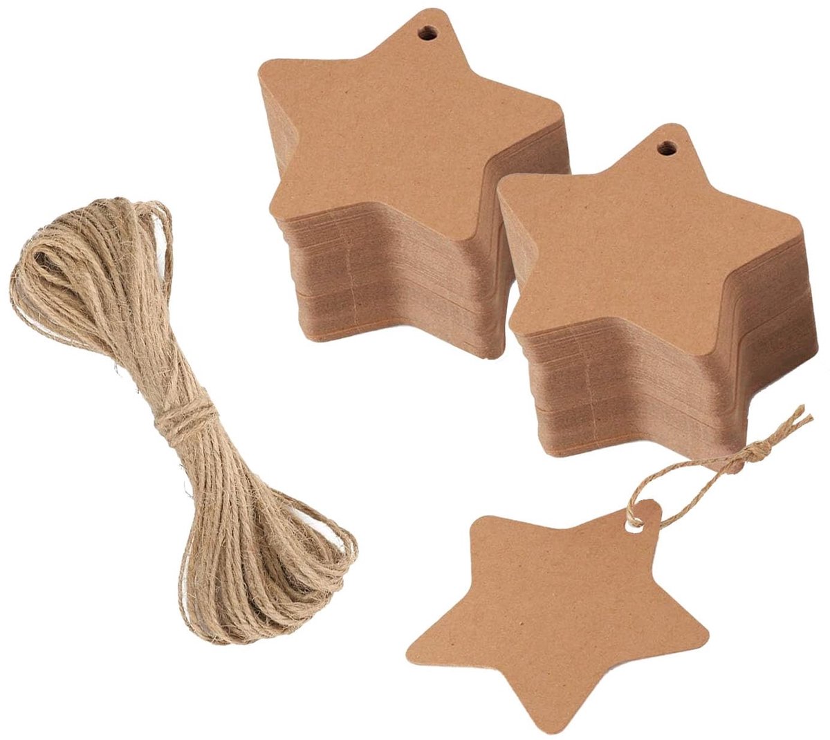 SnelShoppen - Pack van 200 Kraft Papier Cadeau Tags met 50 Meter Jute Touw - Gift Labels voor Kerstcadeaus, Bruiloft Kaarten, Kerstbomen - Bruin