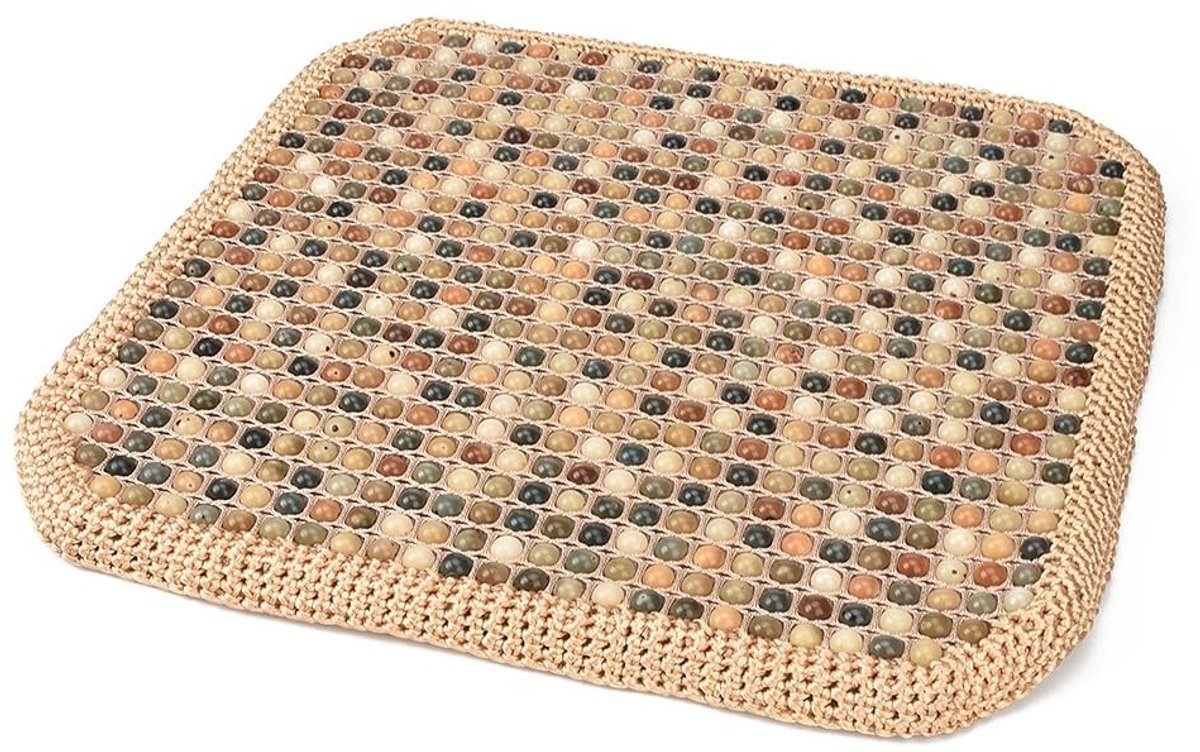 Dailygoods- Autozitkussen met massage - Ademend/antislip - 48 x 48 x 3 cm - Bodhi houten kralen - Zachte bekleding - Verlicht klachten door lang zitten - Zitkussen