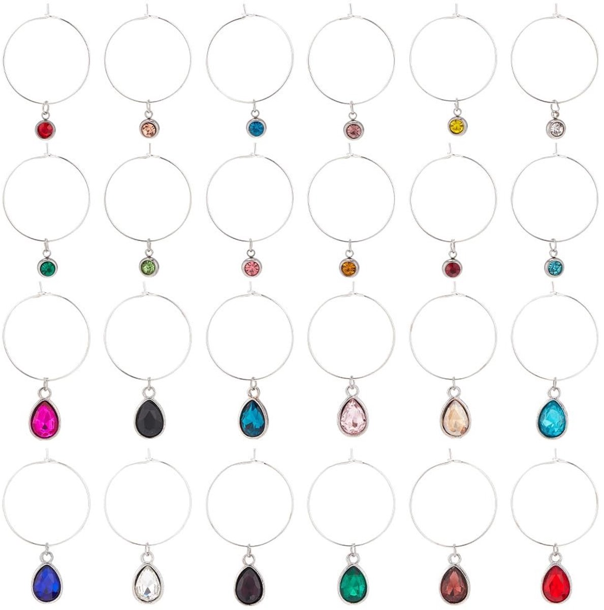 Dailygoods - 24 Stuks Wijnglas Bedels - Diverse Stijlen voor Bruiloften en Feesten