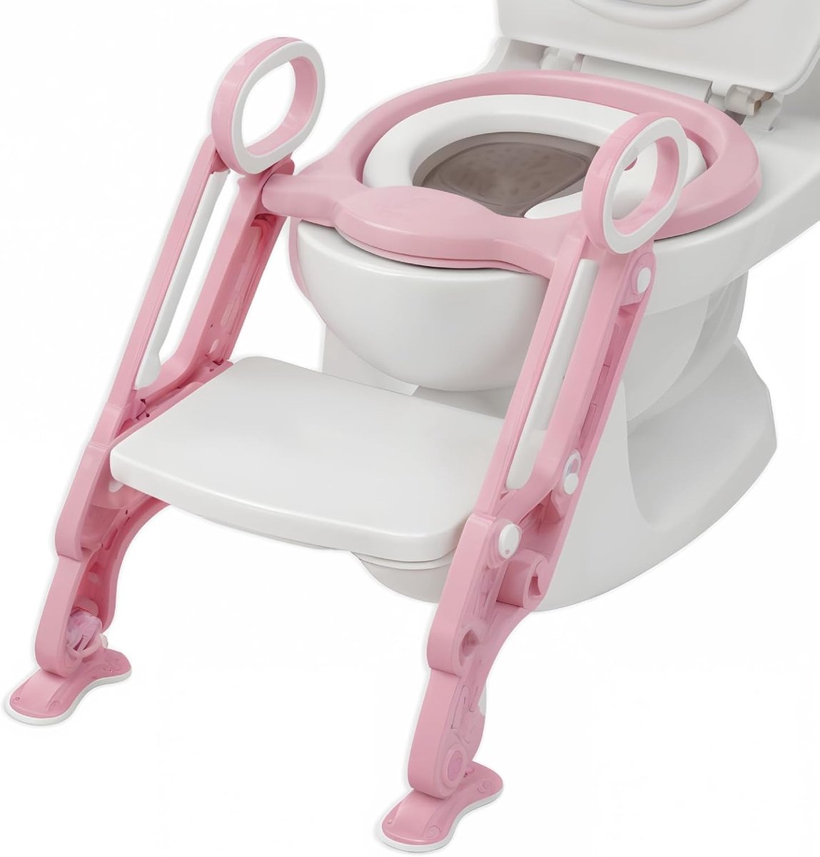Kinder Toiletbril - Zindelijkheidstrainer - Zelfstandig Toilet Gebruik - Verstelbare Pedaalhoogtes - Tot 75 kg - Wit Roze