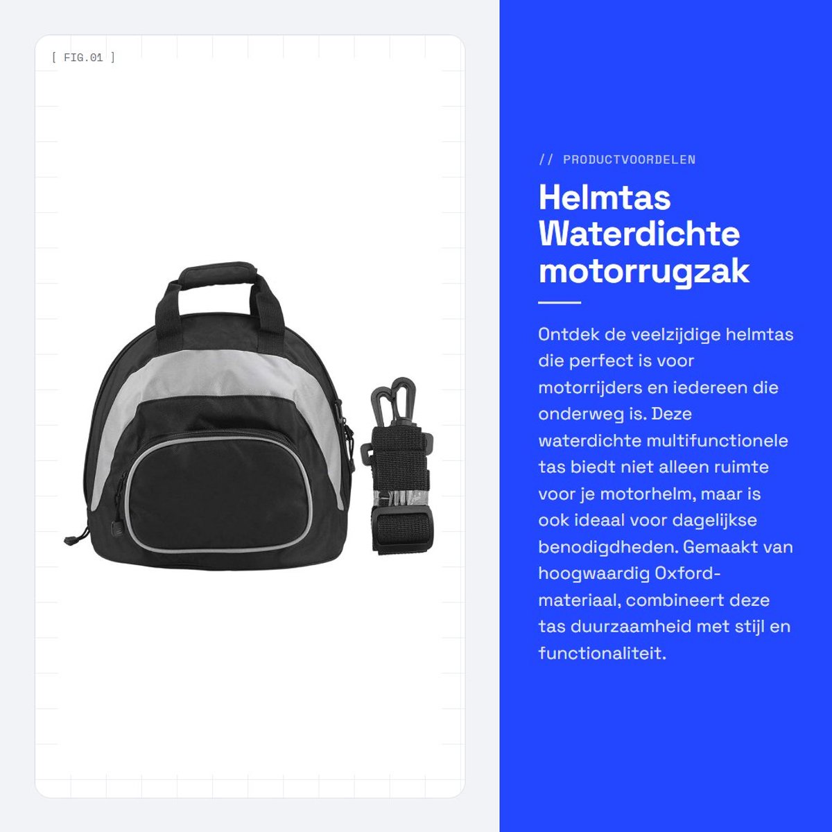 Dailygoods- Helmtas Waterdicht - Motorhelmtas - Rugzak - Schoudertas - Kunstleer/Oxford-stof - 37 x 33 x 28 cm - Motorrugzak