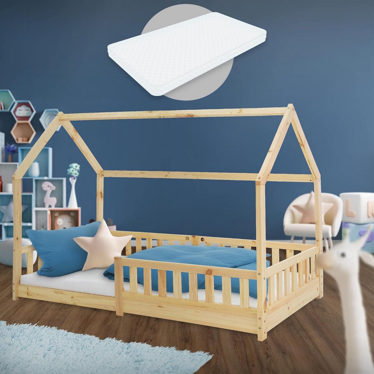 Kinderbed Tipi - Huisbed Speelbed - Veilig Slapen - Inclusief Matras - 90 x 200 cm - Natuur