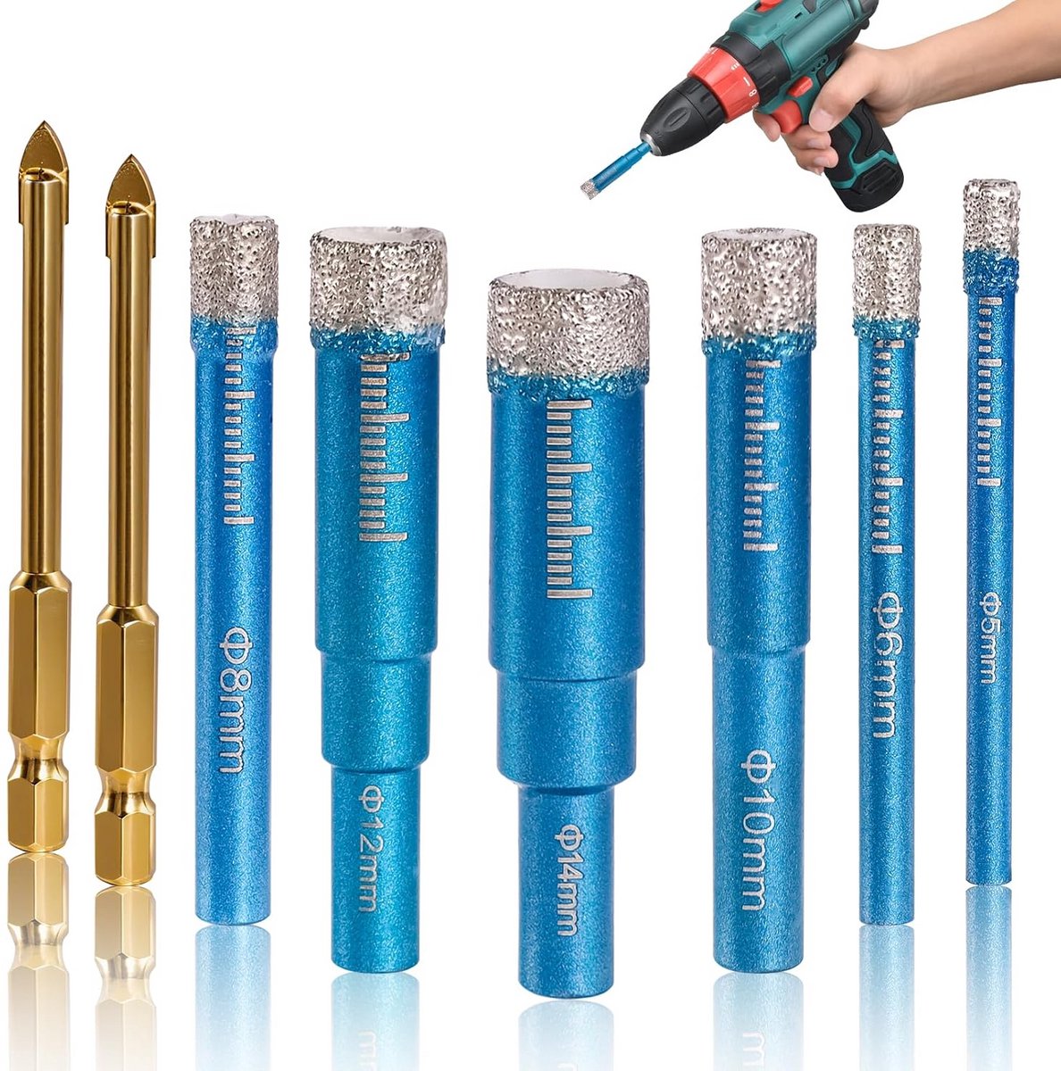 Diamant Boor Bit Set - Tegel Boren - Glas Keramiek Boren - Geïntegreerde Koeling - 8 Delig - Zilver