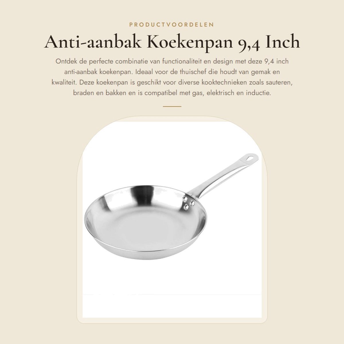 Dailygoods - Anti-aanbak Koekenpan - 9,4 Inch - Roestvrijstalen Handvat - Vaatwasser en Oven Geschikt - Inductie Compatibel - Geschikt voor Sauteren e...