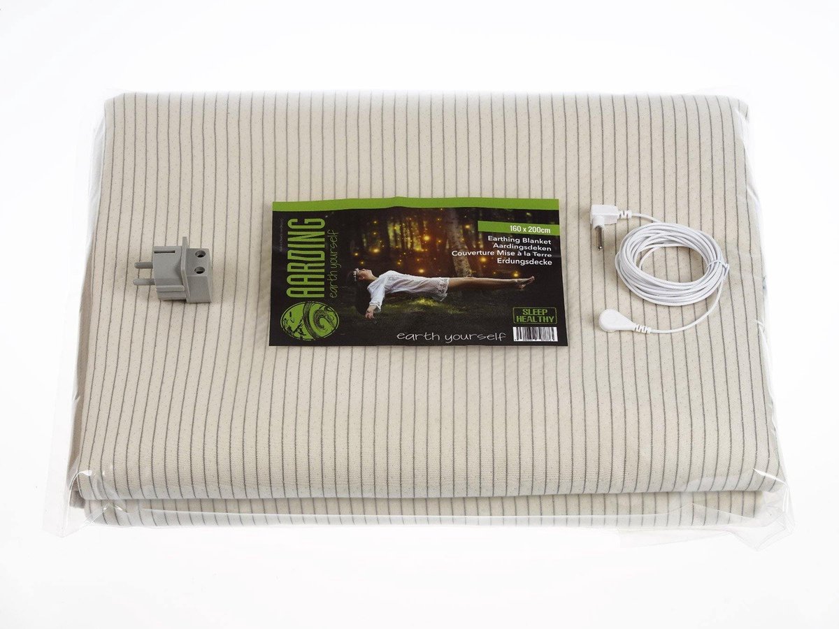 Aardingsdeken - 160x210cm - incl. 5m kabel en aardingsstekker - Large - Wit - fleece deken - Aarding.org