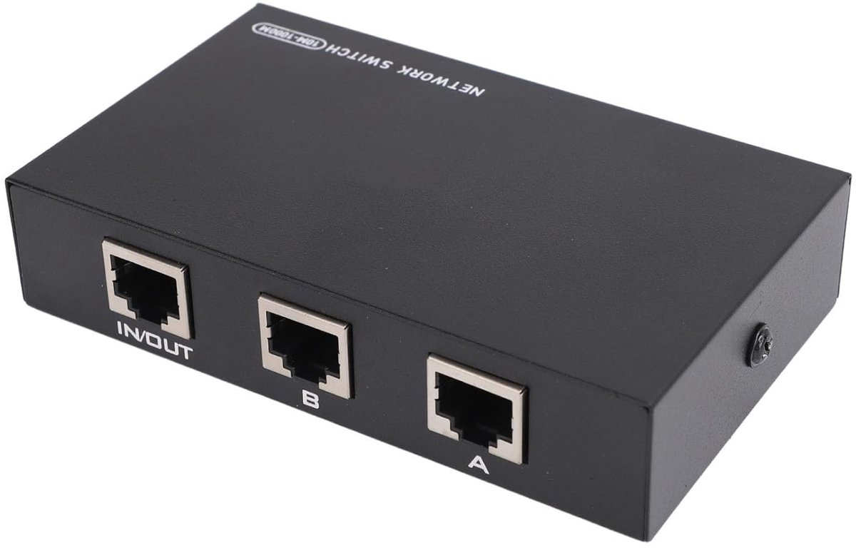 Netwerk Switch Splitter - RJ45 Selector Hub - Apparaten Koppelen - Metaal Robuust - 100/1000M - Zwart