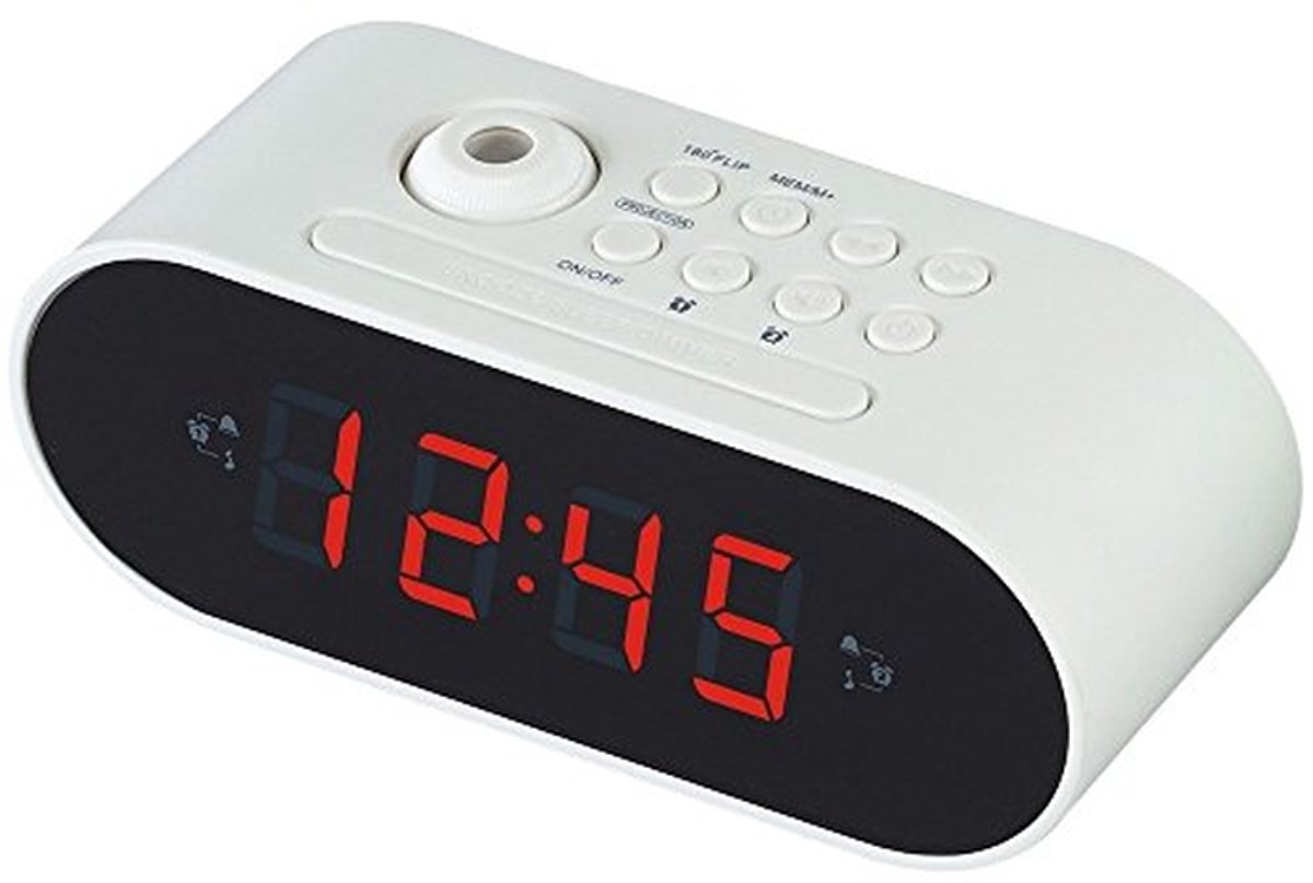 Wekkerradio met projectie - Digitale wekker - Tijd aflezen - 180 graden flip - Compact formaat - Zwart wit