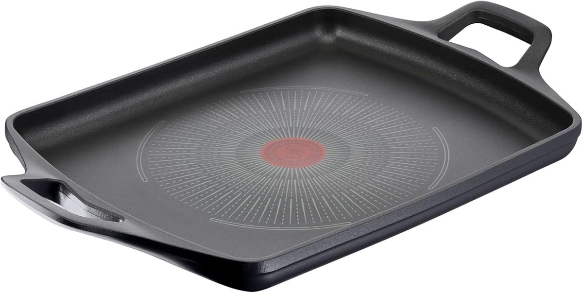 Gegoten Aluminium Pan - Grillplaat - Gezond Koken - Thermo-Signal Indicator - 26x32 cm - Zwart