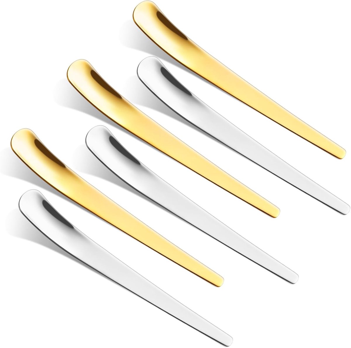 6-delige set (3 goudkleurige en 3 zilverkleurige) dessertlepels, hoogwaardige roestvrijstalen theelepels, geschikt voor desserts, ijs, fruitsalade, yoghurt, elegante moderne lepels, 6,9 inch (ca. 17,7 cm)-Stijl 1