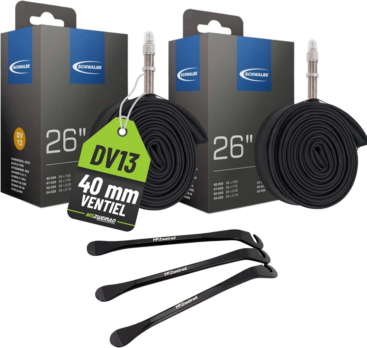 Fietsbinnenbanden Set - Banden reparatie - Fiets onderhoud - Inclusief bandenlichters - 26 inch - Zwart