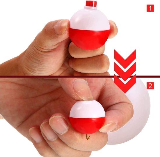 Set van 12 rode en witte vissen drijflichamen met drukknop en snap-on bevestiging, ideaal voor nauwkeurig vissen en eenvoudig gebruik bij verschillende vistechnieken van Merkloos — afbeelding 4