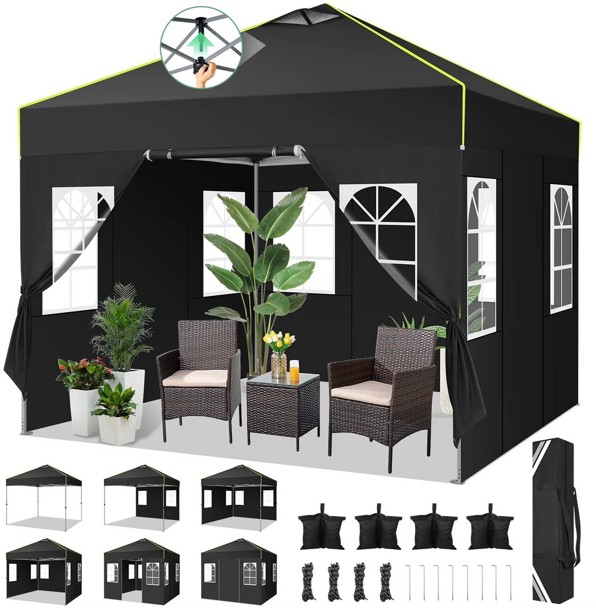 Pop-up Partytent 3x3 m – Waterdichte Feesttent met 4 Zijwanden – UV-Bescherming & Gaasventilatie – Opvouwbaar Tuinpaviljoen voor Tuin, Terras & Evenementen