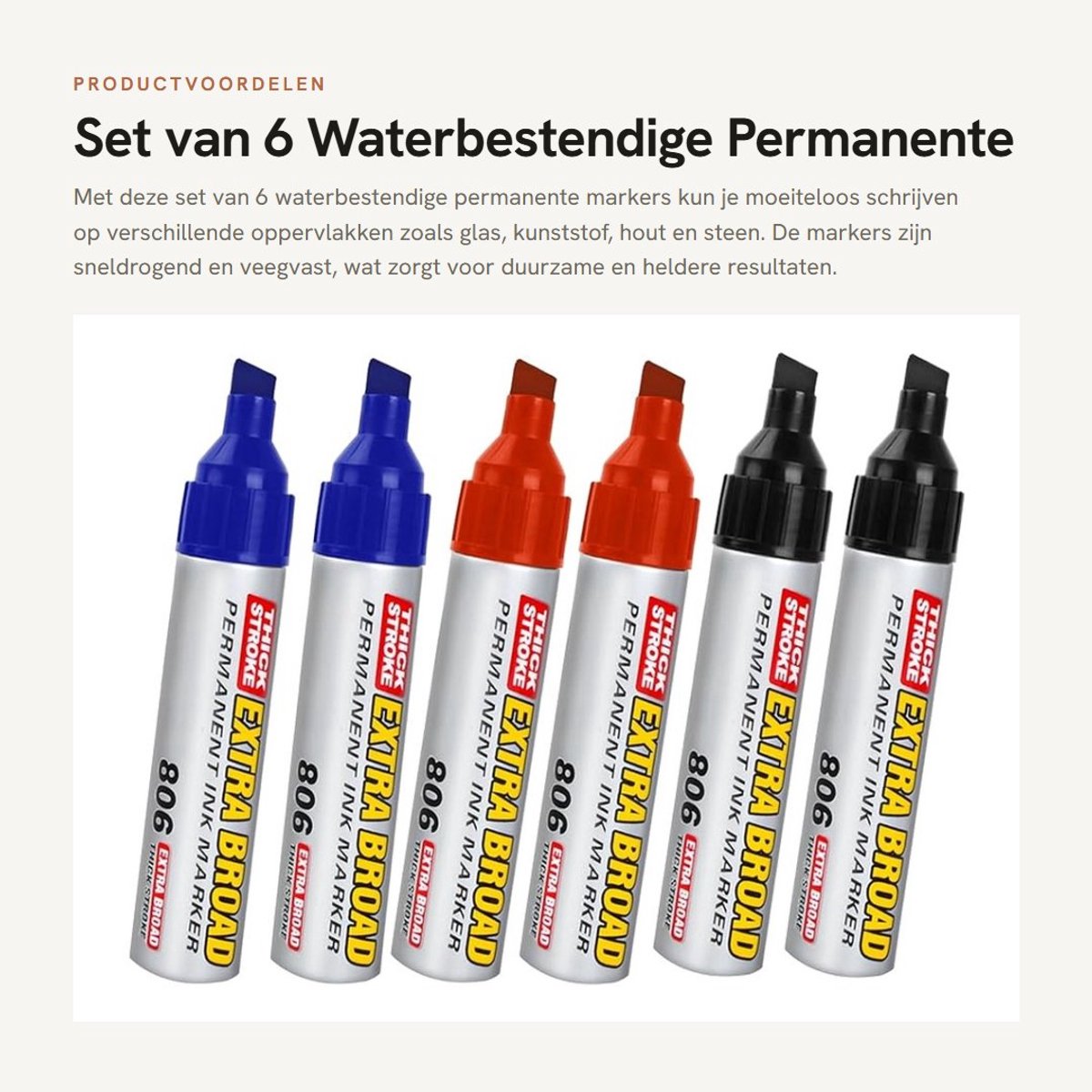 Dailygoods- Permanente Marker Set - 6 Stuks - Jumbo/Permanent Marker - Waterbestendig - Sneldrogend - Veegvast - Geschikt voor Glas/Hout/Steen - Viltstiften