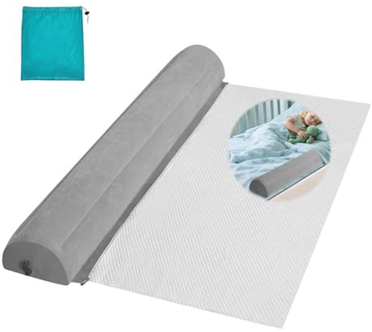 Opblaasbaar Bedhek - Reishek Peuters - Veilige Slaap - Zachte Fluweel - 1.3 Meter - Grijs