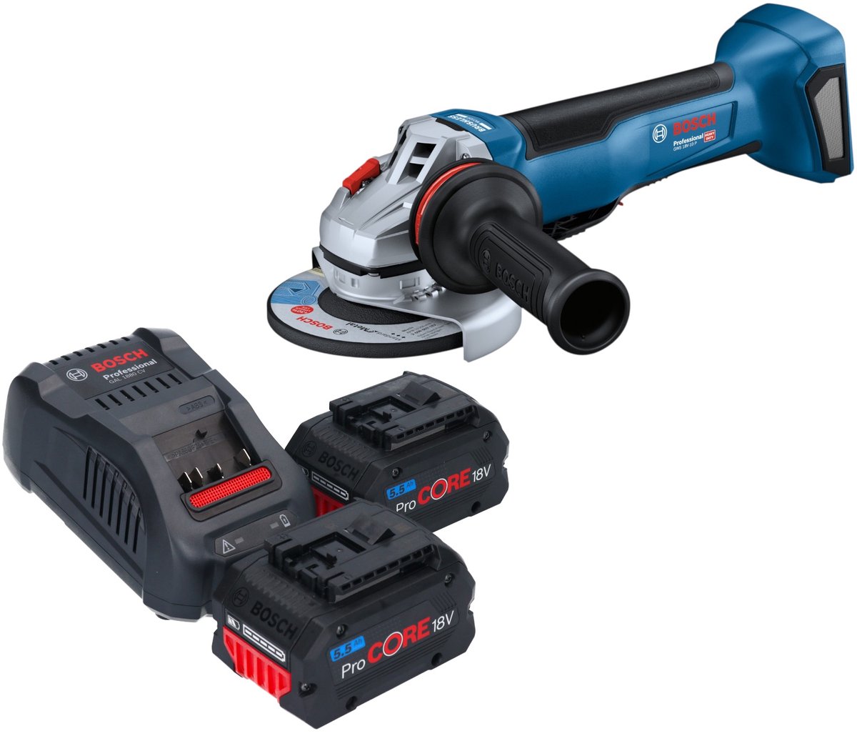 Bosch GWS 18V-10 P Professional accu-haakse slijper 18 V 125 mm borstelloos + 2x ProCORE-accu 5,5 Ah + oplader