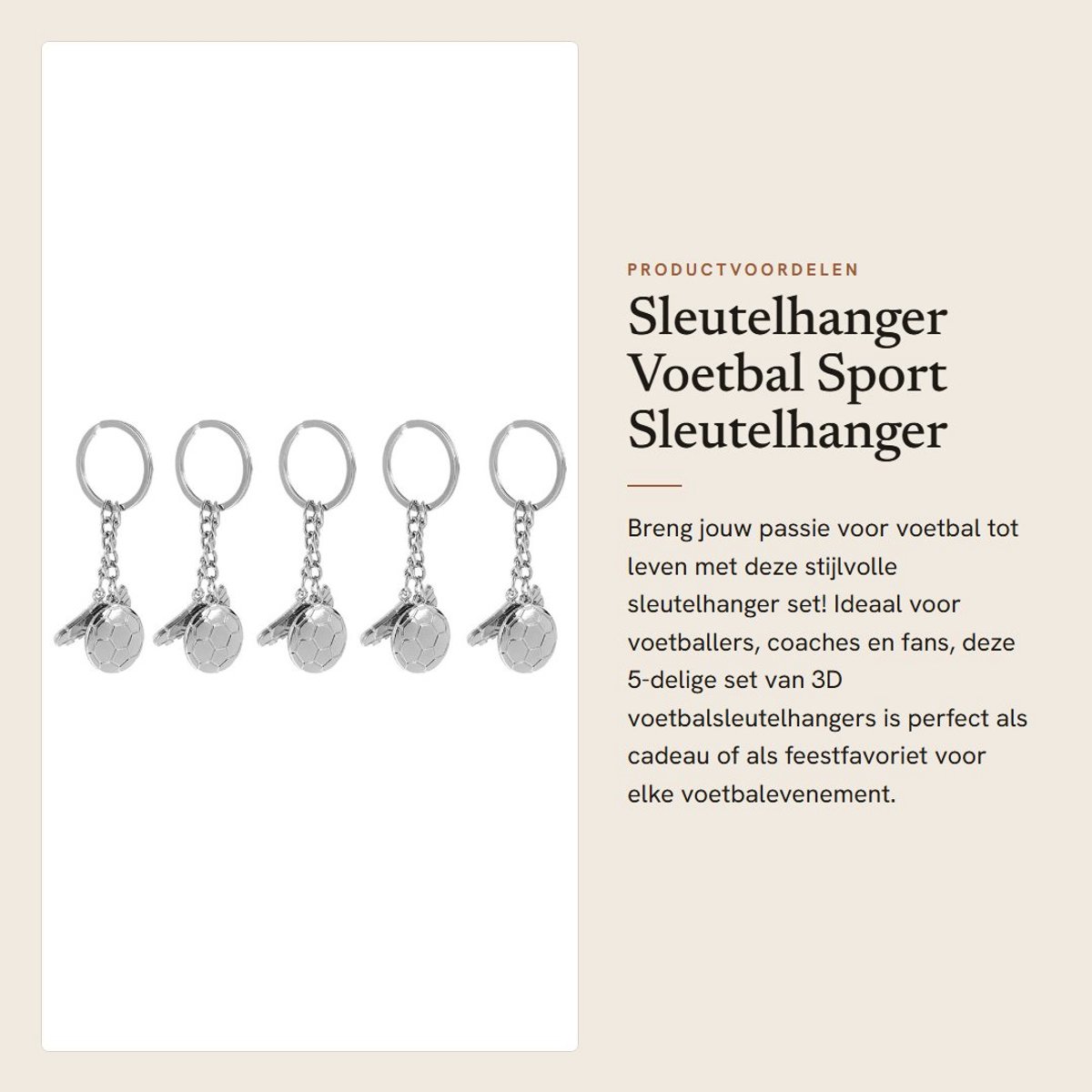 Dailygoods- Voetbalsleutelhanger 3D - Sleutelhanger Ring - Sport Sleutelhanger - Voetbal Sleutelhangers - Sleutelhanger Set van 5 - Perfect voor Feestjes