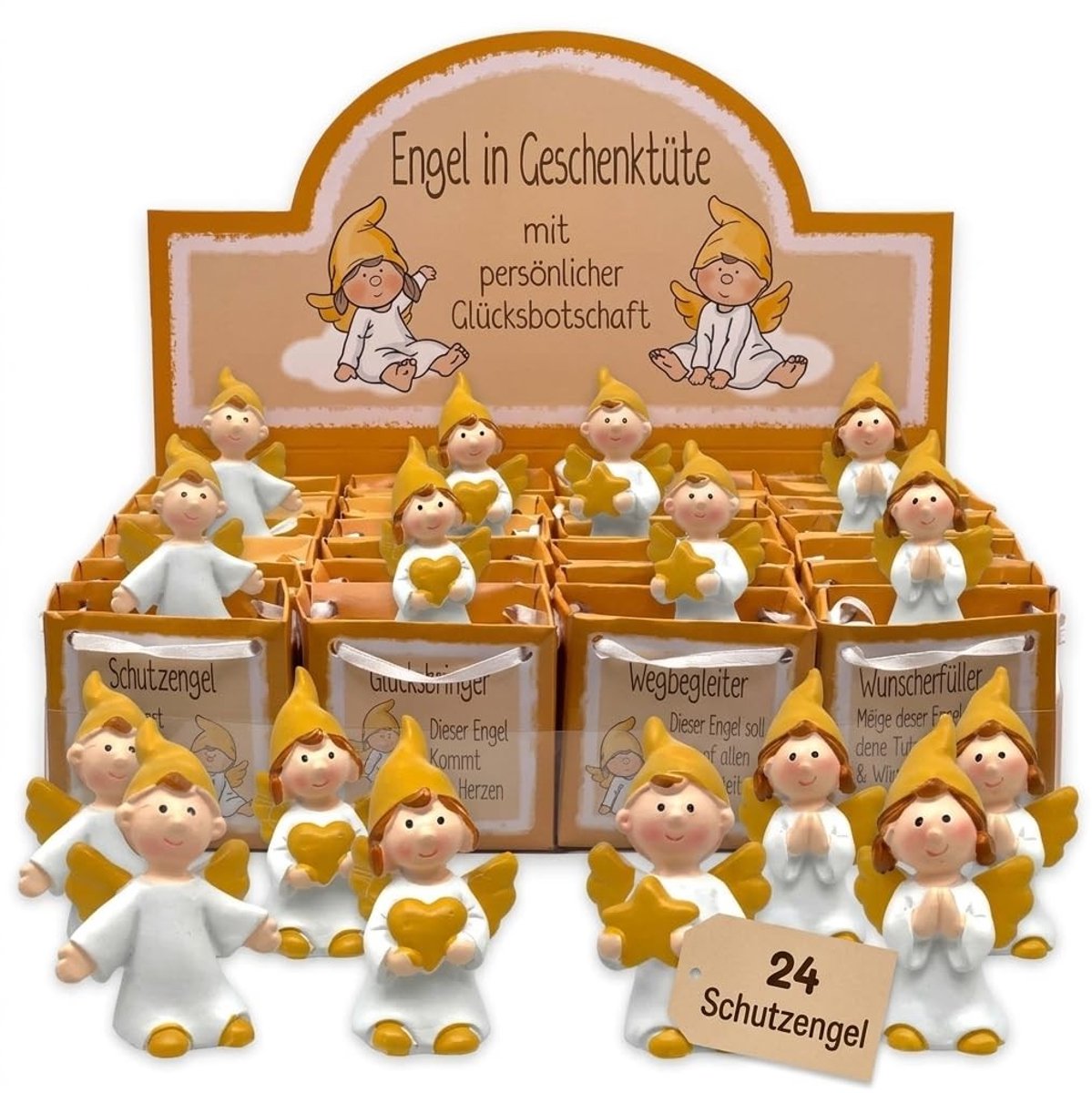 Dailygoods- Beschermengel Set van 24 Stuks - Geluksbrenger - Raamhanger - Gastengeschenk - Handbeschilderd - In Geschenkzakje - Engel
