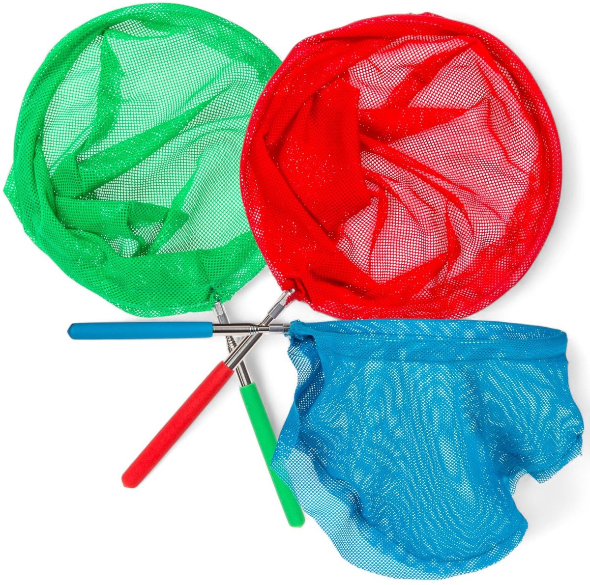 Dailygoods- Schepnet Set van 3 - Uittrekbaar tot 86 cm - Kinderschepnet - Visschepnet - Rubberen Handgreep - Stabiele Netconstructie