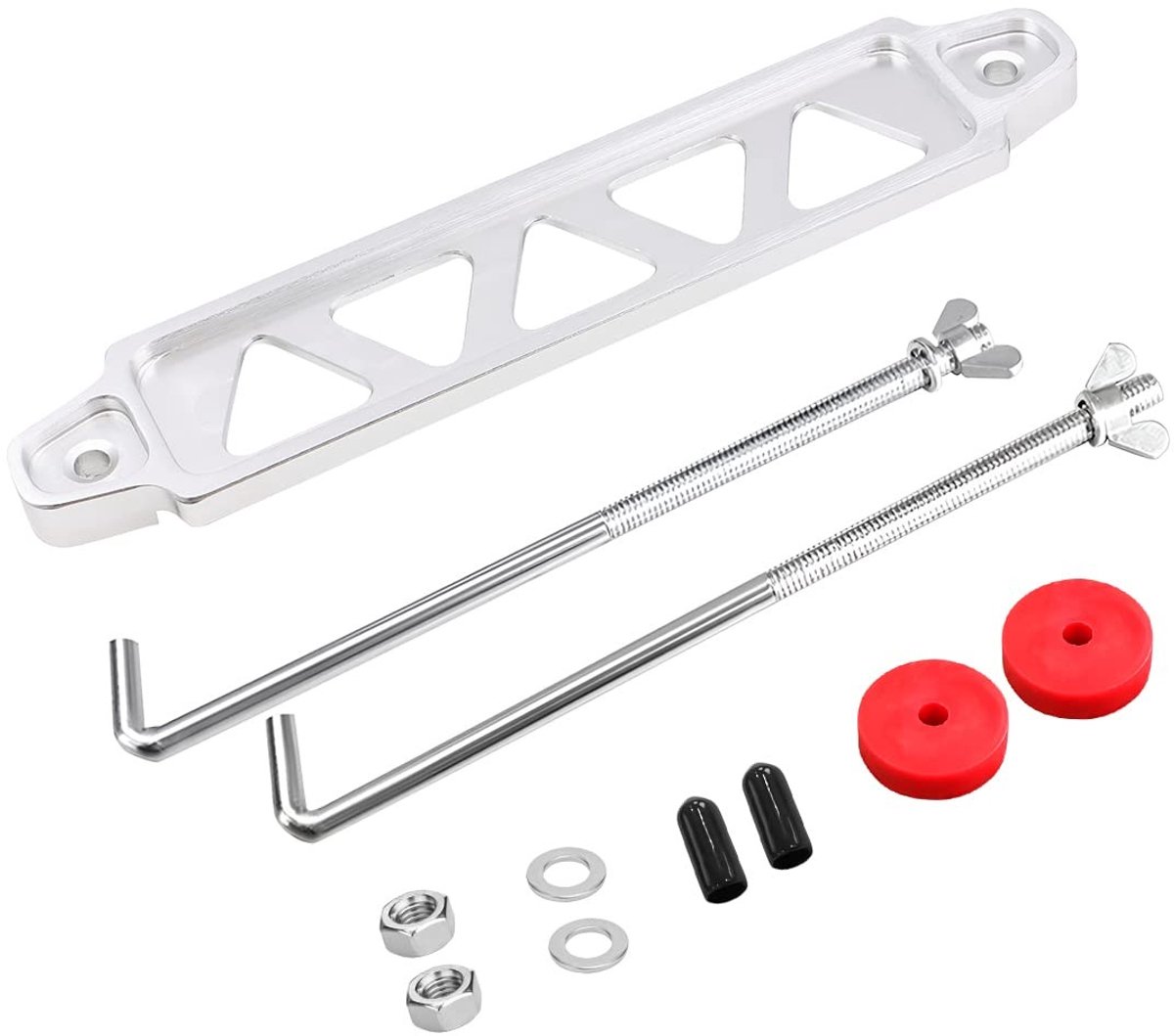 Dailygoods - Aluminium Autoaccuhouder - Accuhouder voor Auto - Geanodiseerd - Zilver - Robuust en Duurzaam - Geschikt voor Autoaccu's - 170 x 44 mm