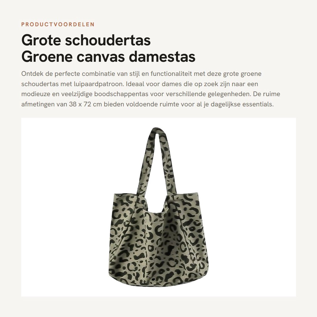 Dailygoods- Schoudertas met luipaardpatroon - Grote Schoudertas - Boodschappentas - Modieuze Shopper - Katoenen Tas - 38 x 72 cm