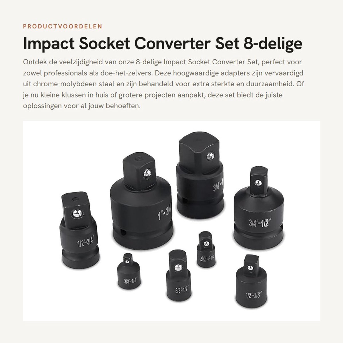 Dailygoods - Impact Socket Converter Set - 8-delige Set - Incl Rood Opbergdoosje - 1/4 tot 1 Inch - Handige Gereedschap Set - Duurzaam en Betrouwbaar...