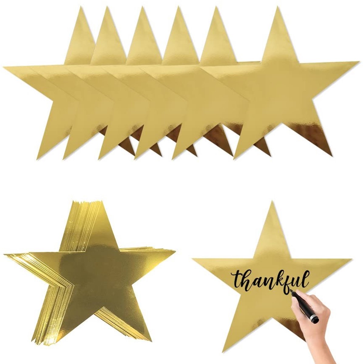Dailygoods- Sterdecoraties 50 Stuks - Gouden Vijfpuntige Sterren - Papieren Stersilhouetten - Feestdecoratie - Veilig en Duurzaam - 15 x 15 cm