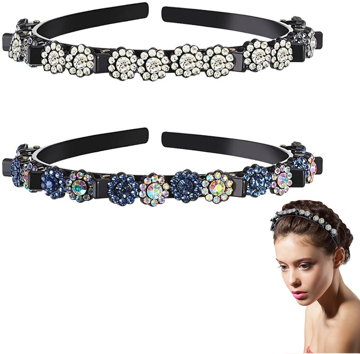 Dailygoods- Haarspelden 2 Stuks - Haarband met Clips - Dubbelzijdige Strass - Elegant en Modieus - Geschikt voor Alle Haartypes - Hoogwaardig Kristal en Kunststof - Haarklem