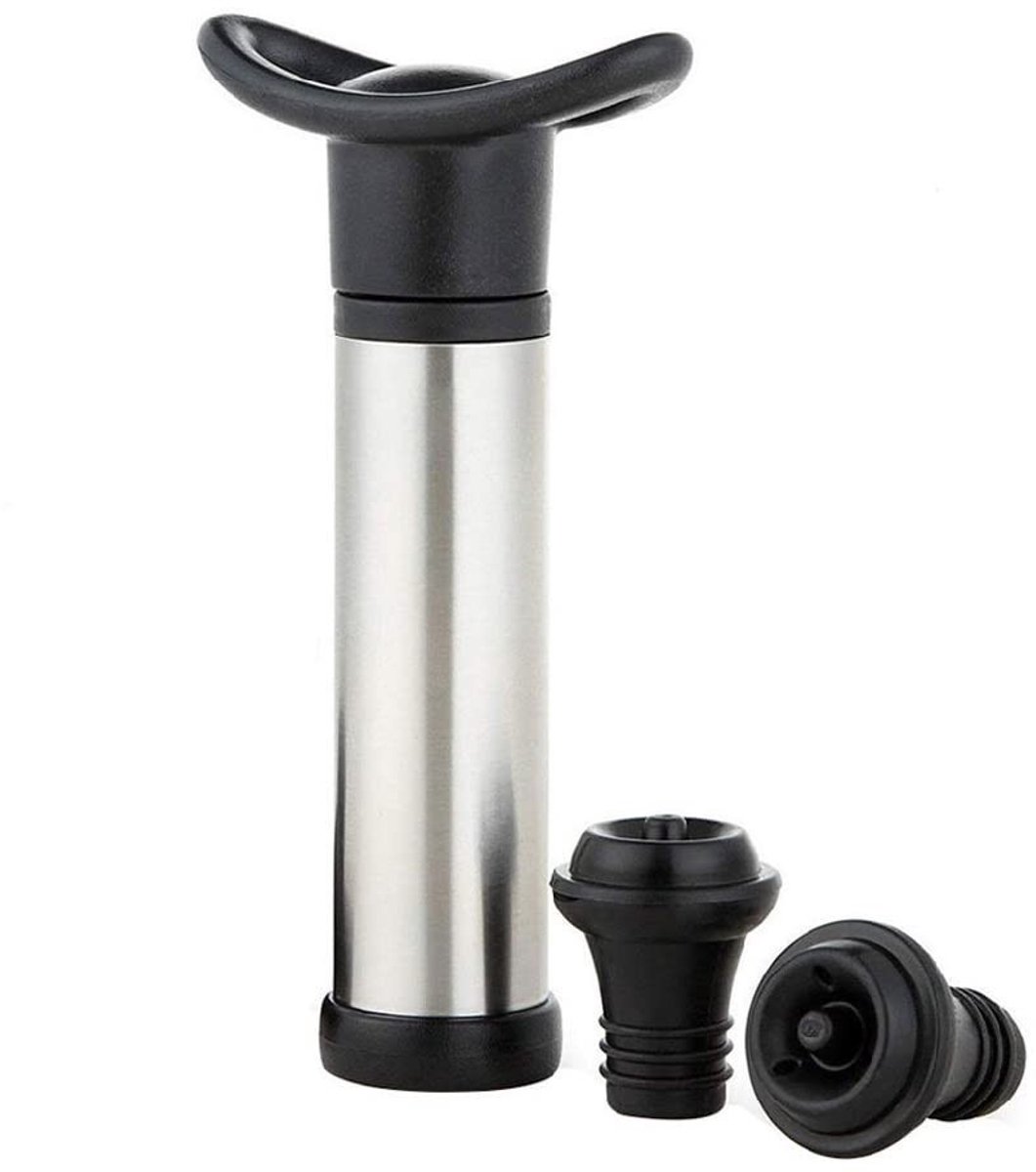 Dailygoods- Wijnstopper Vacuum - Flessenstop - Grappige Wijnstopper - 1 Stuk - Roestvrij Staal - Inclusief 2 Rubberen Stoppen - Wijnflesstop