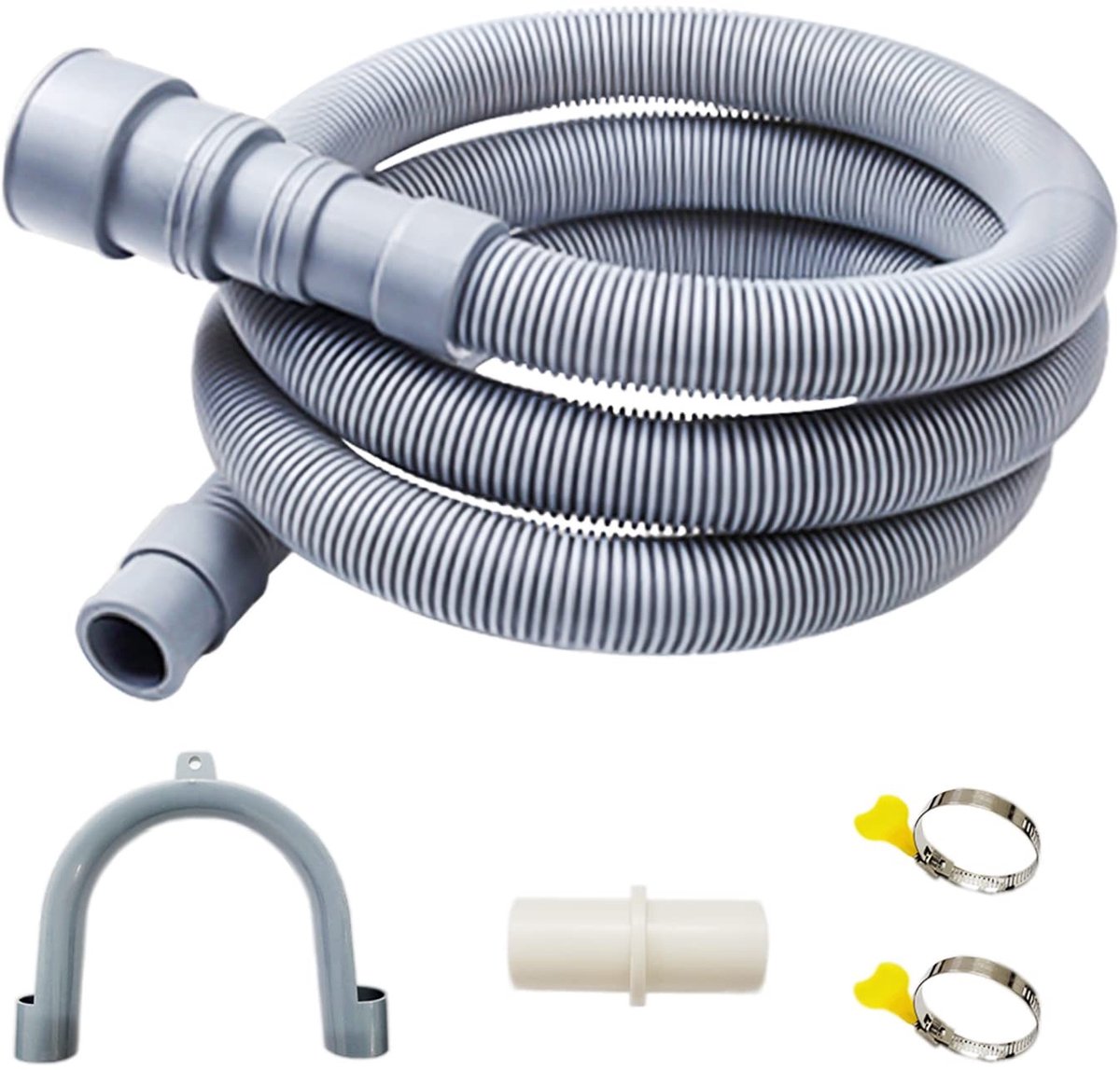 Dailygoods - Flexibele Afvoer Slang Set - 3 Meter met Adapter - Voor Wasmachine - Inclusief Klemmen - Hoogwaardige Kwaliteit - Gemakkelijk te Installe...