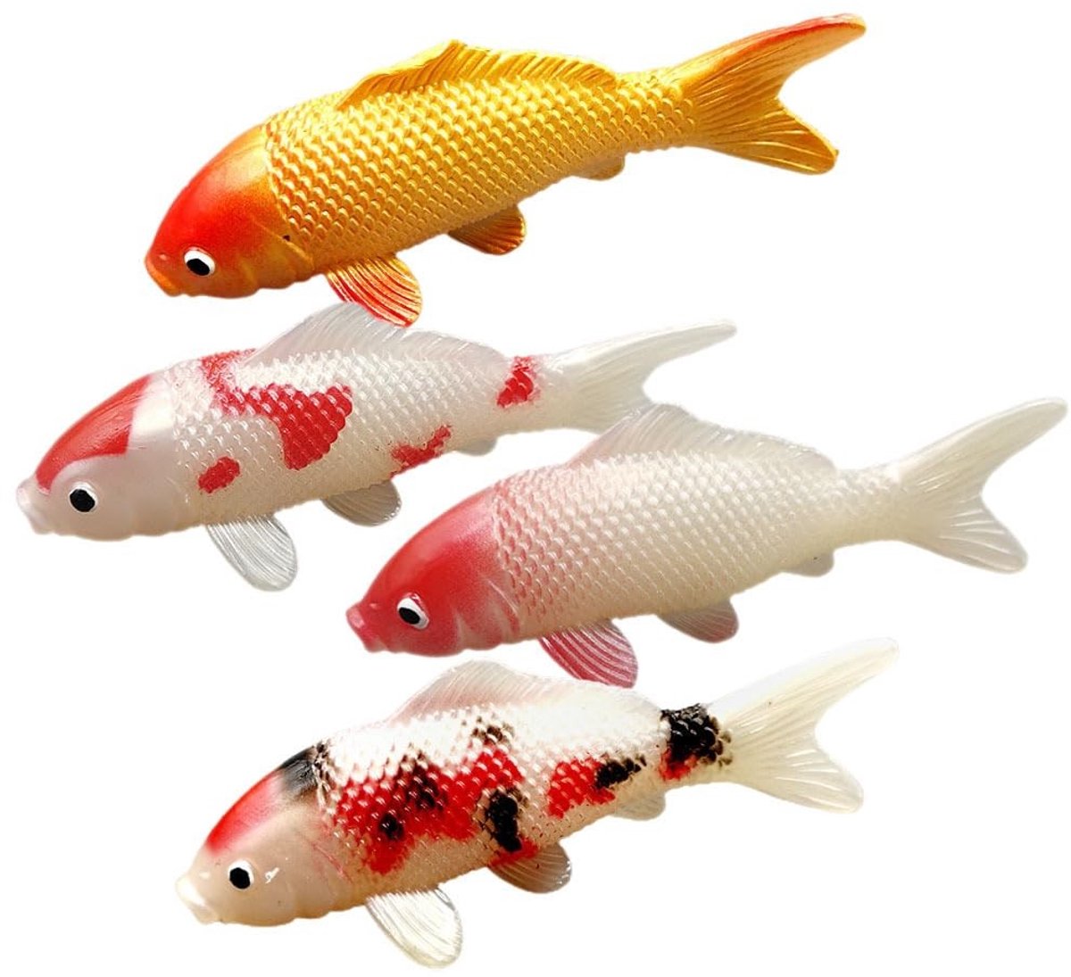 Dailygoods- Koi-karperdecoratie Set van 4 - PVC Vissen - Realistisch Uiterlijk - Decoratie/Rekwisiet - 11,5 x 4,5 x 4,5 cm - Duurzaam Materiaal - Decoratieve Vissen