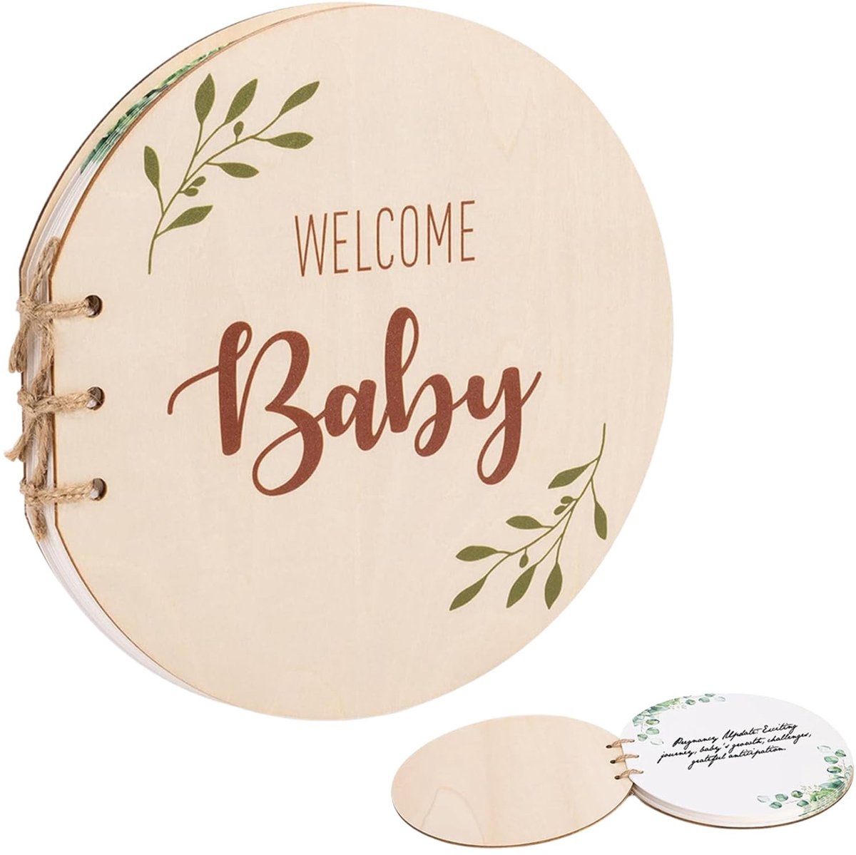 Dailygoods- Babyshower Gastenboek Houten - 35 Pagina's - Handtekenboek - Babyberichtenboek - Gastenboek - Gegraveerde Omslag met Lint