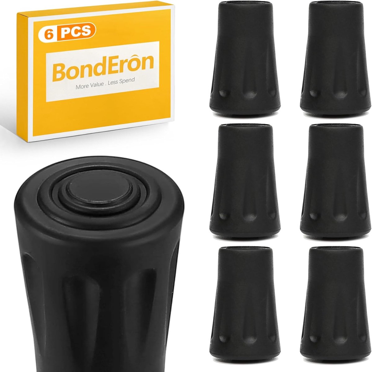 Rubberen Stokpunten - Antislip Buffers - Veilig Wandelen - Schokabsorberend Comfort - 6 Stuks 10-12mm - Zwart