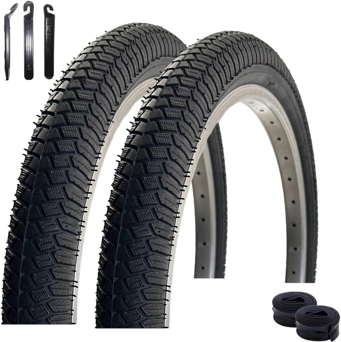 Fietsbanden Set - Banden Binnenbanden - Fietsen Onderhoud - Compleet Met Hendels - 20 Inch - Zwart